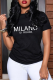 Black Casual Street Print Patchwork Letter O Neck T-Shirts