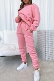 Pink Casual Solid Basic O Neck Long Sleeve Two Pieces