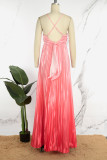 Pink Elegant Gradual Change Patchwork Spaghetti Strap Printed Dress Dresses