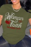 Red Casual Street Print Patchwork Letter O Neck T-Shirts