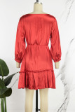 Red Elegant Solid Bandage Patchwork Pleated O Neck A Line Dresses