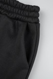 Black Casual Solid Basic Hooded Collar Long Sleeve Two Pieces