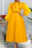 Red Casual Solid Patchwork Half A Turtleneck Long Sleeve Dresses
