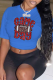 Royal Blue Casual Street Print Patchwork Letter O Neck T-Shirts