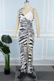 Black Sexy Casual Print Backless Slit Spaghetti Strap Long Dress Dresses