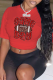 Red Casual Street Print Patchwork Letter O Neck T-Shirts