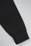 Black Casual Solid Basic Hooded Collar Long Sleeve Two Pieces