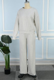 Grey Casual Solid Basic O Neck Long Sleeve Two Pieces
