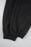 Black Casual Solid Basic Hooded Collar Long Sleeve Two Pieces