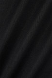 Black Casual Solid Basic Hooded Collar Long Sleeve Two Pieces