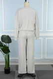 Grey Casual Solid Basic O Neck Long Sleeve Two Pieces