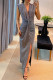 Grey Casual Solid Slit V Neck Long Dress Dresses