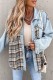 Sky Blue Casual Plaid Patchwork Turndown Collar Long Sleeve Regular Denim Jacket