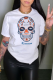 White Casual Daily Print Patchwork Skull O Neck T-Shirts