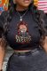 Black Casual Print Patchwork O Neck T-Shirts