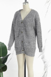 Dark Gray Casual Solid Cardigan Outerwear