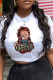White Casual Print Patchwork O Neck T-Shirts