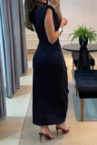 Yellow Casual Solid Slit V Neck Long Dress Dresses