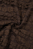 Dark Brown Casual Solid Patchwork Square Collar Long Sleeve Dresses