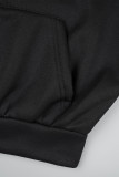 Black Casual Solid Basic Hooded Collar Long Sleeve Two Pieces
