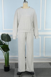Grey Casual Solid Basic O Neck Long Sleeve Two Pieces