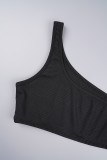 Black Sexy Casual Solid Backless Oblique Collar Sleeveless Two Pieces