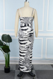 Black Sexy Casual Print Backless Slit Spaghetti Strap Long Dress Dresses