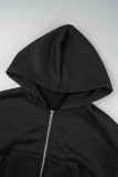 Black Casual Solid Basic Hooded Collar Long Sleeve Two Pieces