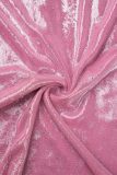 Pink Sexy Patchwork Hot Drilling See-through Half A Turtleneck Wrapped Skirt Dresses