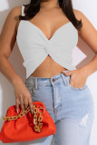 White Sexy Casual Solid Backless Spaghetti Strap Tops