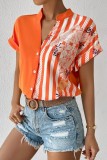 Red Casual Print Patchwork V Neck Tops