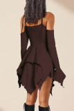 Purple Street Solid Bandage Patchwork Asymmetrical Collar Irregular Dress Dresses