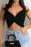 Black Sexy Casual Solid Backless Spaghetti Strap Tops