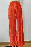 Orange Sweet Solid Patchwork Draw String Straight Mid Waist Straight Solid Color Bottoms