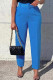 Blue Casual Solid Patchwork With Belt Regular High Waist Conventional Solid Color Trousers