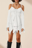 Purple Street Solid Bandage Patchwork Asymmetrical Collar Irregular Dress Dresses