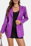Purple Casual Solid Patchwork Turn-back Collar Outerwear