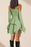 Purple Street Solid Bandage Patchwork Asymmetrical Collar Irregular Dress Dresses