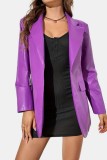 Purple Casual Solid Patchwork Turn-back Collar Outerwear