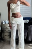 White Casual Solid Hollowed Out Backless One Shoulder Sleeveless Two Pieces