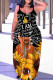 Black Yellow Sexy Casual Print Backless Spaghetti Strap Long Dress Dresses