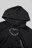 Black Casual Solid Hollowed Out Patchwork Hot Drill Hooded Collar Long Sleeve Two Pieces