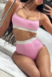 Pink Sexy Casual Solid Patchwork Backless Spaghetti Strap Sleeveless Two Pieces