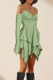 Purple Street Solid Bandage Patchwork Asymmetrical Collar Irregular Dress Dresses