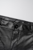 Black Street Solid Patchwork Buttons Slit Zipper O Neck Long Sleeve Two Pieces