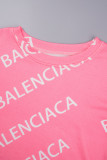 Pink (Balenciaca)Casual Letter Patchwork O Neck A Line Dresses
