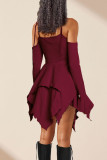 Purple Street Solid Bandage Patchwork Asymmetrical Collar Irregular Dress Dresses