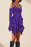 Purple Street Solid Bandage Patchwork Asymmetrical Collar Irregular Dress Dresses
