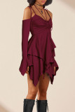 Purple Street Solid Bandage Patchwork Asymmetrical Collar Irregular Dress Dresses