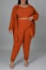 Orange Casual Solid Basic O Neck Plus Size Three Piece Set